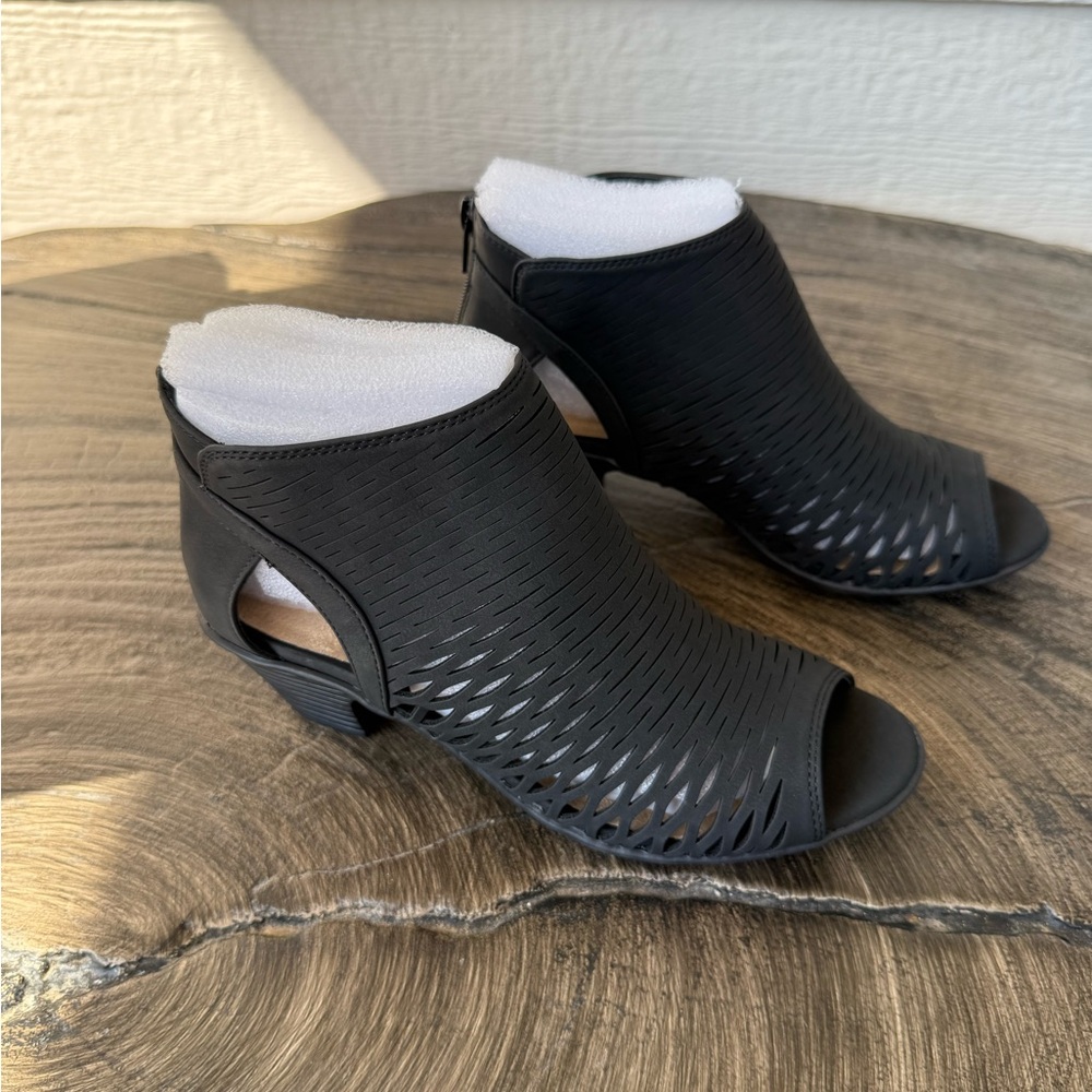 Black Women's Peep-Toe Ankle Booties